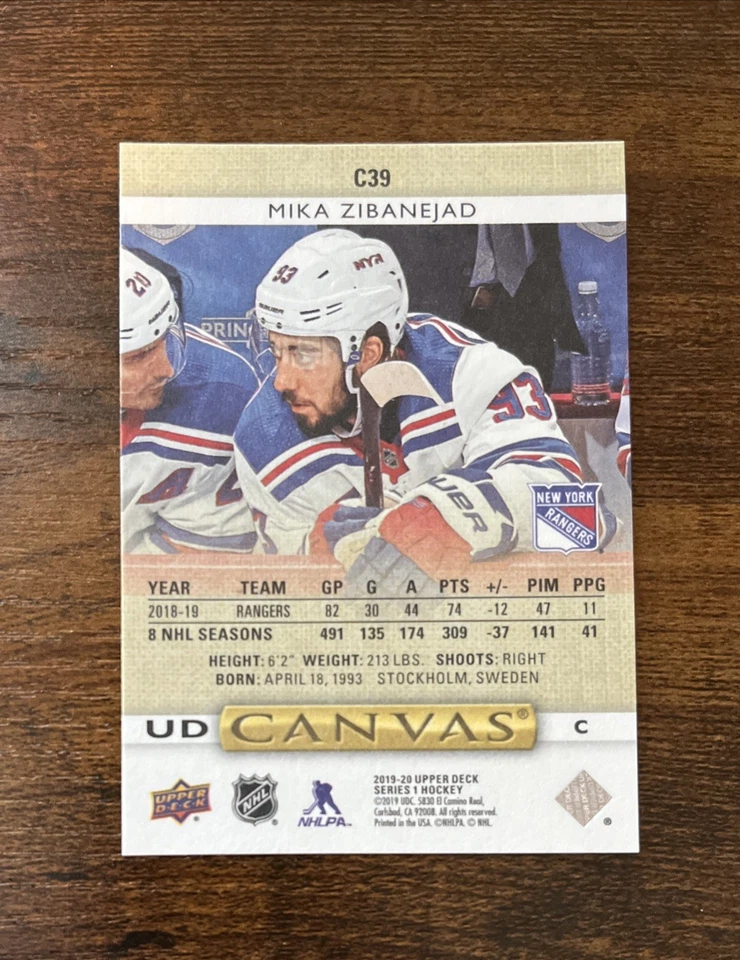 2019-20 Upper Deck Series 1 UD Canvas #C39 Mika Zibanejad New York Rangers - Image 2 of 2