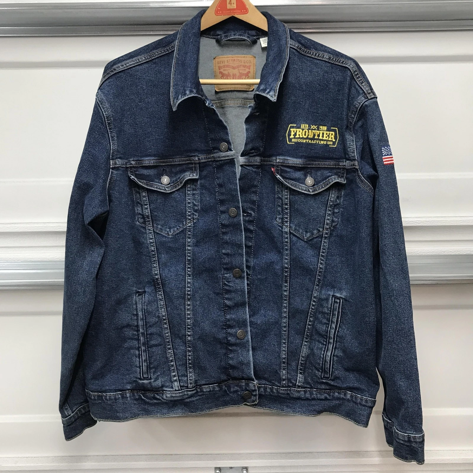 Levis Denim Jacket Mens 2XL Blue Trucker Frontier Contracting 72334-0322