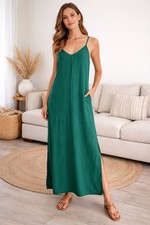Gianni Bini Green Maxi Dress Spaghetti Strap Tie Back Side Slit Women’s XS