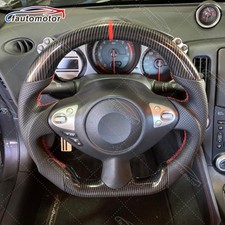 Hydro Dip Carbon Fiber Black Leather Steering Wheel For 2008-2021 Nissan 370z