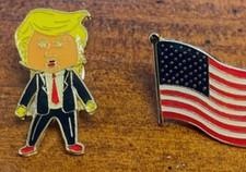 Happy Trump Enamel Pin with USA Flag Pin, 14 sets available FREE SHIPPING