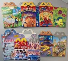 McDonald's Disney Happy Meal Boxes lot of 6 Bambi Epcot Snow White Mermaid Herc