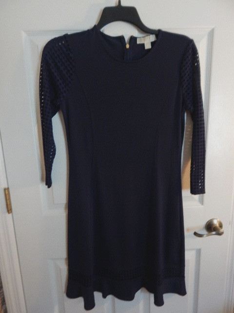 Michael Kors Women's Navy 3/4 Eyelet Sleeve Dress (M)