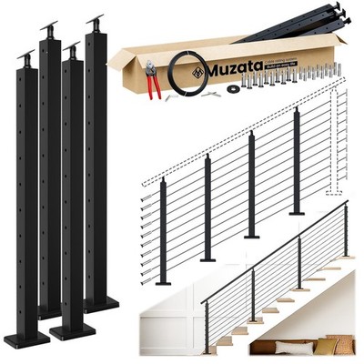 Muzata 12-16FT Modular Black Cable Railing Kit 36 36'', 10-15ft Stair post kit