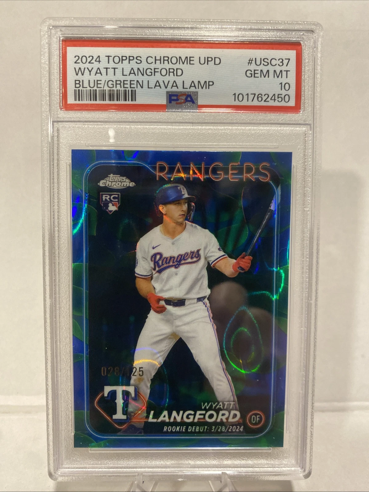 Deal for 2024 Topps Chrome Wyatt Langford RC Blue/Green Lava /125! PSA 10!!