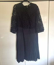 Shein Black Lace Pleated A-Line Knee Length Round Neck Dress 3/4 Sleeve 4XL