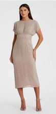 NWT Mac Duggal Size 16 Dark Mocha 93649 Beaded Cap Sleeve Column Dress (#E4-B3)