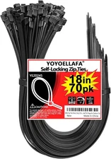 200lb Zip Ties Heavy Duty 18 Inch 70pcs, Large 18in/70pk Black 200lbs, 