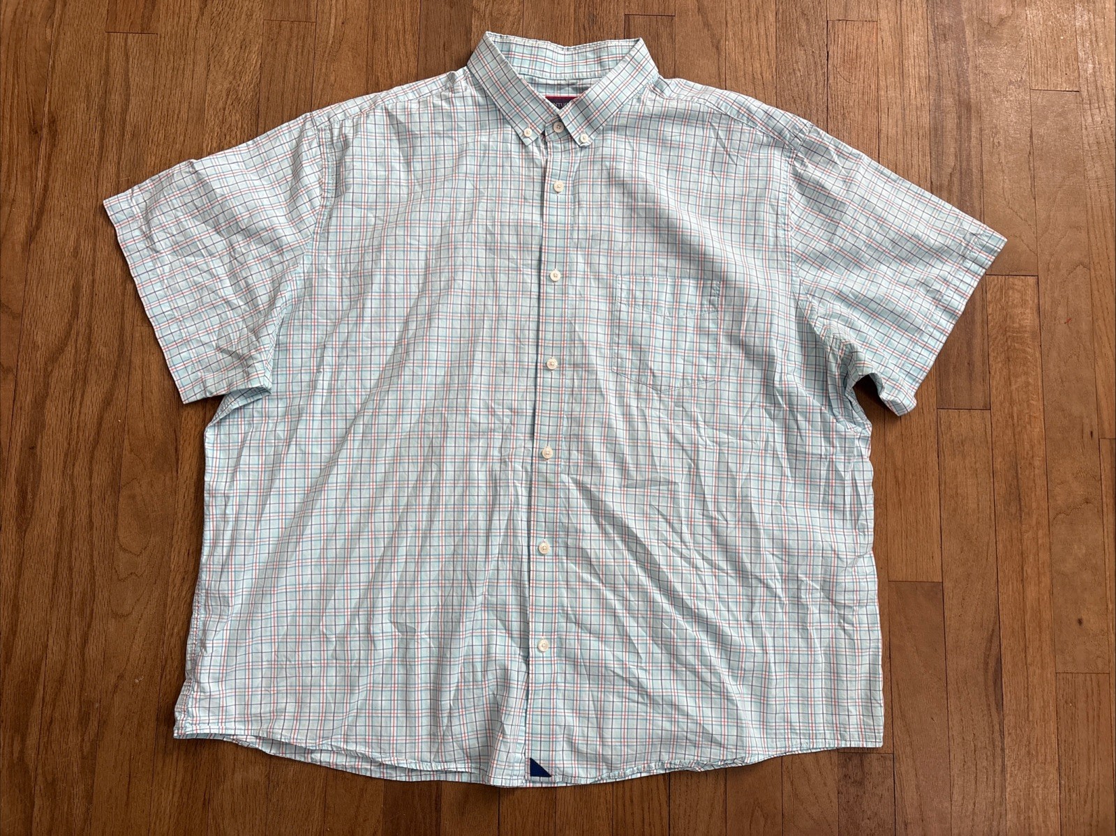 Untuckit Shirt Men’s Size 3XL Short Sleeve Button Down 100% Cotton Blue Check