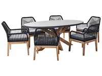 Gartentisch Oval Faserzement Grau Mit 6 Geflecht-StüHlen Schwarz Oristano/Olbia