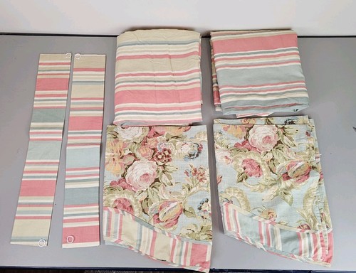 Waverly Spring Bling Vapor Striped & Floral 2 Curtain Panels & 2 Valance
