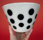 Vintage Fire King Oven Ware 8” White Black Polka Dot Milk Glass Mixing Bowl