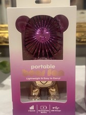 Portable Teddy Bear 3 Speed Fan Pink gold New In Box USB Charge