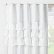 95" Ruffle Blackout Kids' Curtain Panel White - Pillowfort