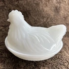 Vintage White Milk Glass Chicken Hen on a Nest Small 4 1/2" Candy Covered Dish