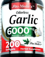 Garlic Pills 6000 mg Equivalent 200 softgels Organic Garlic 200 Capsules Garli