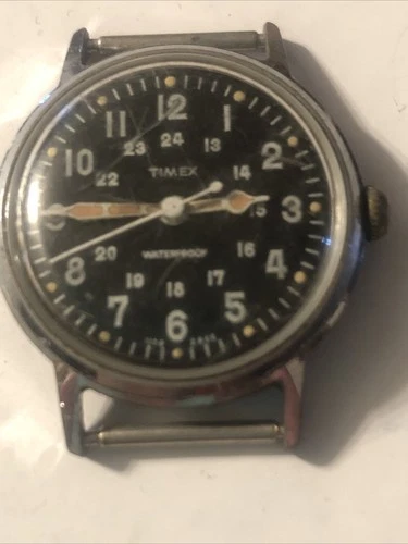 Timex Vintage 1960s Sprite Black Dial Military Style Watch For Parts Or Repair