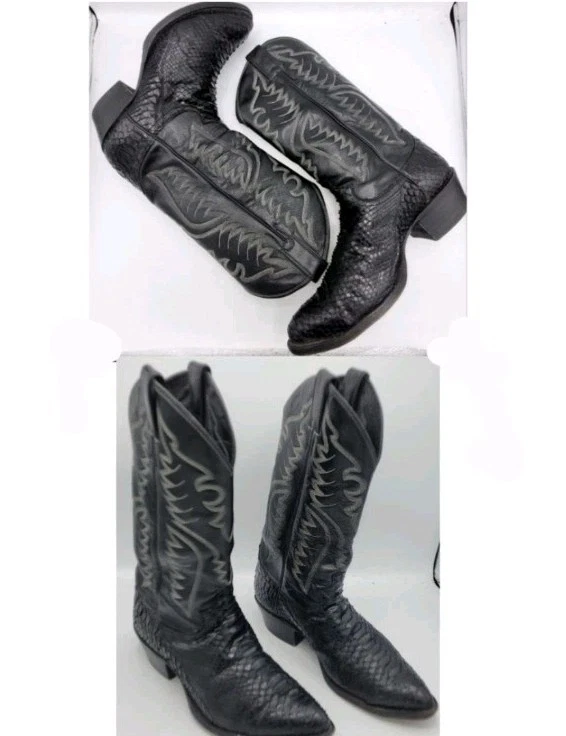 Vintage Justin Black Snake Skin Cowboy Western Boots Mens Sz 8.5 D/6046 USA Made - Изображение 3 из 4