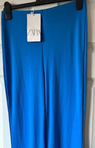 BNWT Blue Stretch ZARA Flare Leg High Waist Pull On Trousers M 10 - Picture 3 of 5