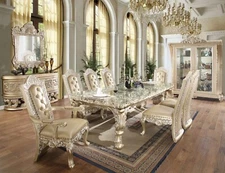 Luxury Ornate Silver Carved Wood Dining Table & Chairs Old World Baroque Rococo