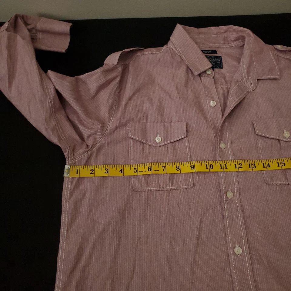 Camisa American Rag Cie Hombres M Rosa Rayas Abotonada Manga Larga Algodón Clásico Foto 3 de 4