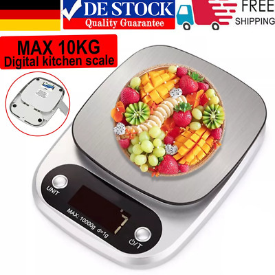 Küchenwaage digital Edelstahl LCD Anzeige 10kg 1g Messung elektronische Waage DE