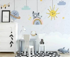 3D Planet Sun Koala Cartoon Kids Self-adhesive Removeable Wallpaper Wall Mural