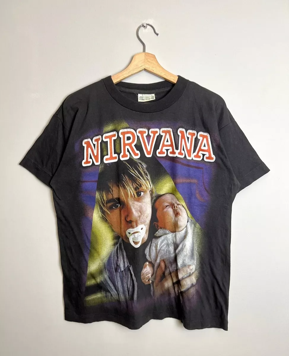 90s Nirvana Nevermind Kurt Cobain Grunge Band Tee Hype Large bootleg black