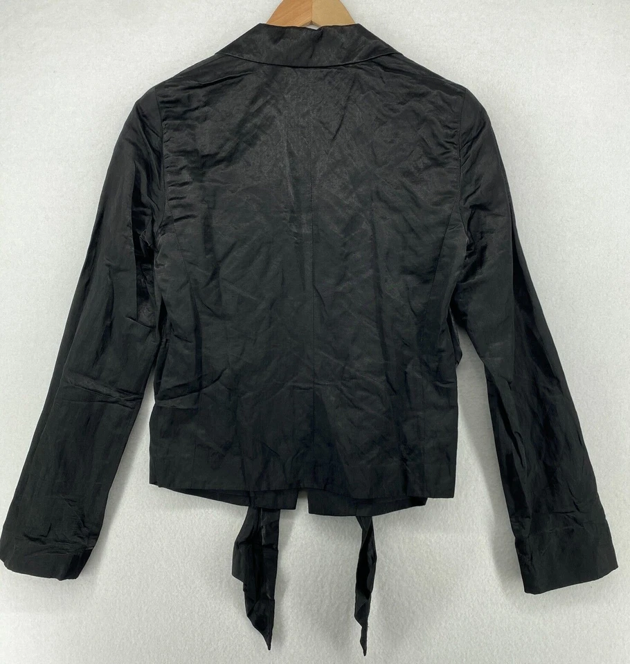 Blazer EILEEN FISHER XS Acero Satinado Mezcla Algodón Corbata Frontal Chaqueta Negro Foto 3 de 4