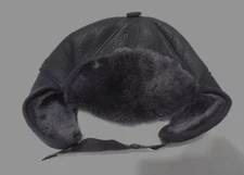 Shearling Sheepskin Leather Cap Beanie Aviator Ear Flaps Unisex Small