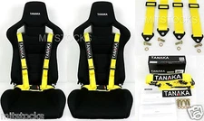 2 X TANAKA UNIVERSAL YELLOW 4 POINT BUCKLE RACING SEAT BELT HARNESS 2"