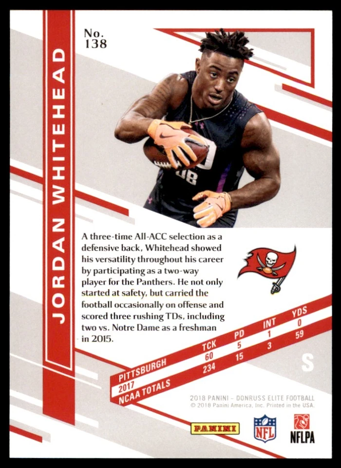 2018 Donruss Elite Blue Jordan Whitehead 06/10 Bucs #138 *Noles2148* - Image 2 of 2