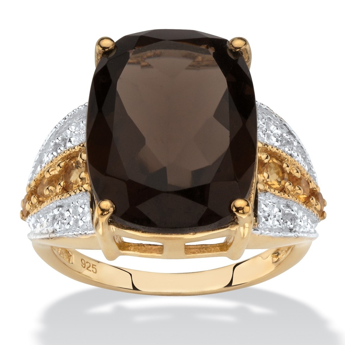 Wide Band Ring with Yellow Citrine and Smoky Quartz Sterling Silver, Sizes 6-10 Wide Band Ring with Yellow Citrine and Smoky Quartz Sterling Silver, Sizes 6-10