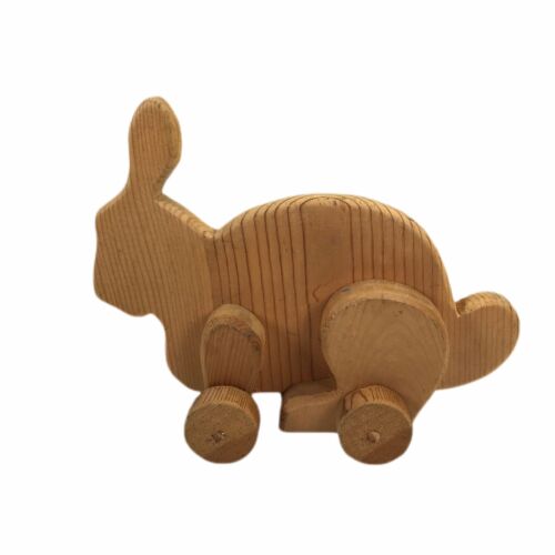 Juguete rodante de madera vintage conejo de Pascua decoración casa de campo aprox. 7" - Imagen 3 de 7