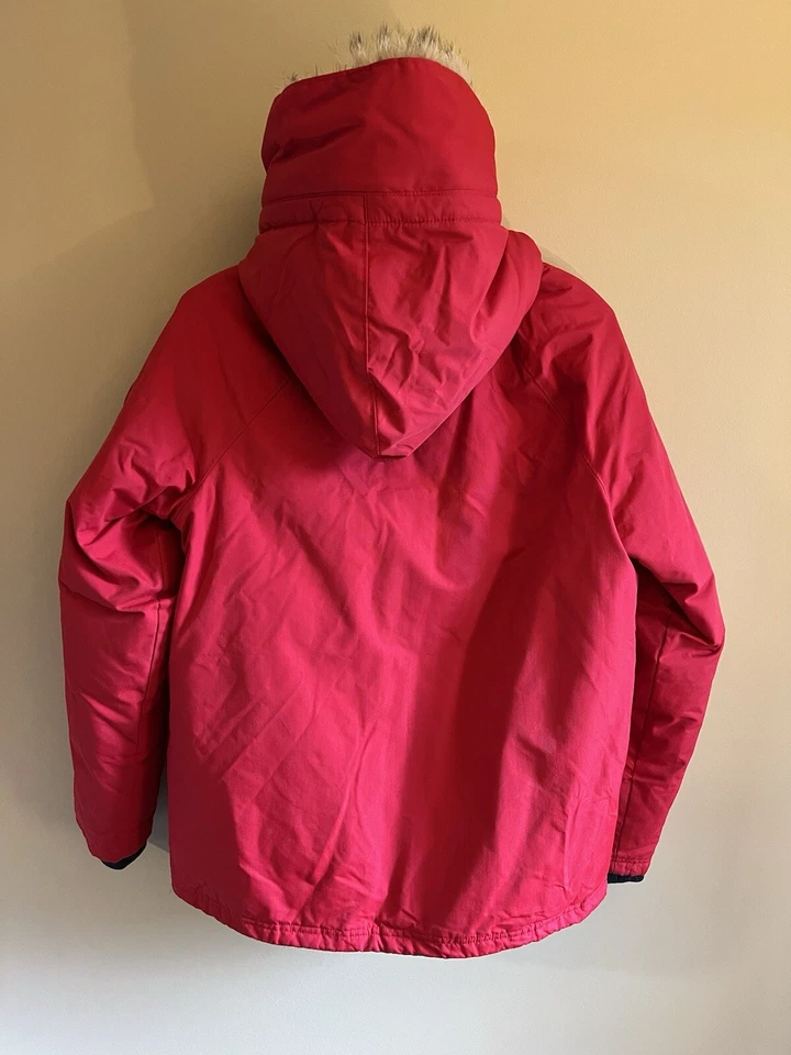 Woolrich 650 Goose Down Jacket Coat Fur Hood Womens Size Medium Red Zip Winter — 第 3/4 张图片