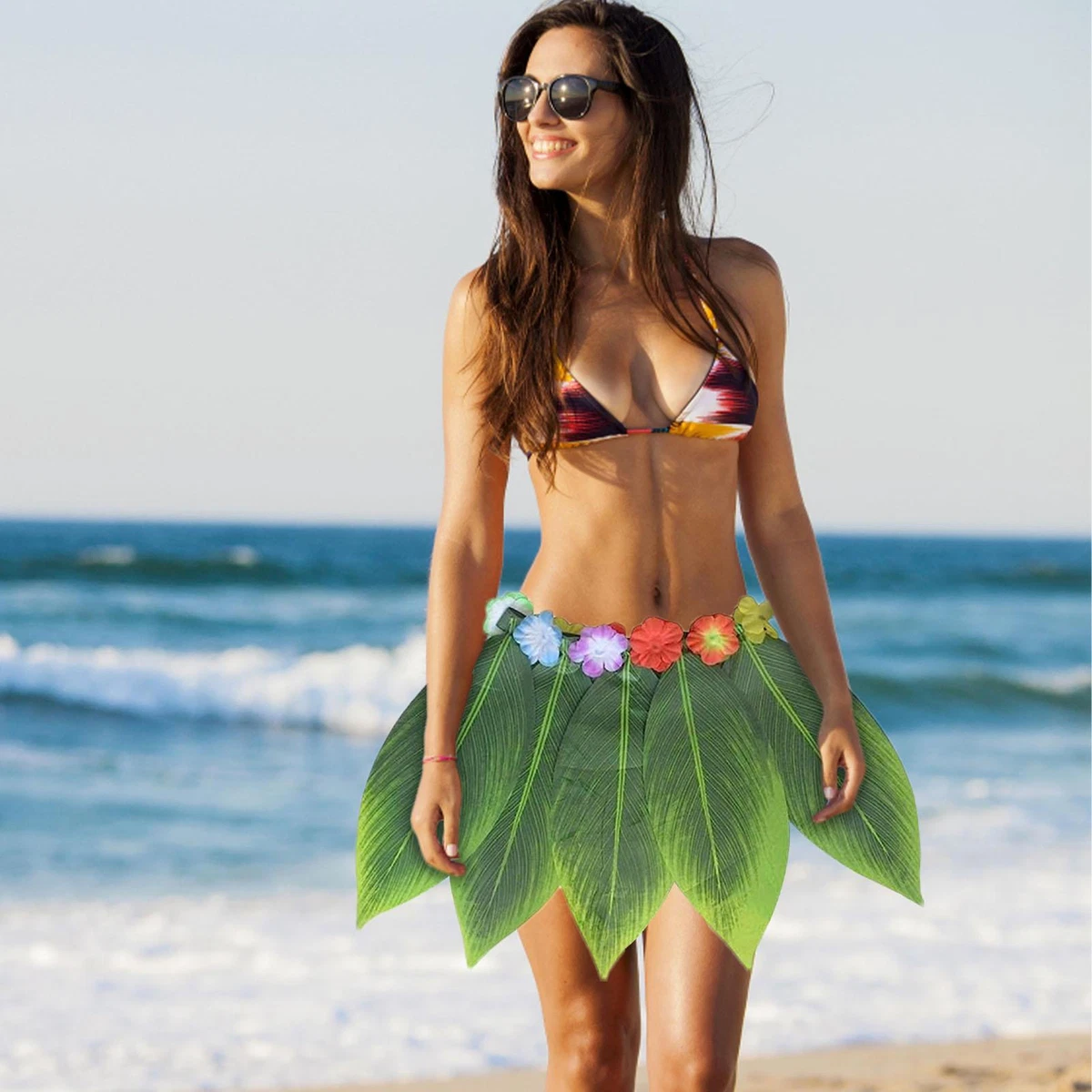 Leaf Skirt Hawaiian Green Leaf Grass Skirt Soft Cloth Elastic Leaf Hula  Skirt