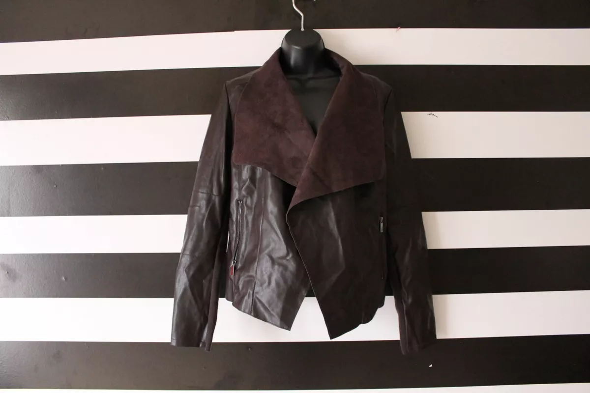 Tinsel Women's Faux Leather Flyaway Collar Jacket Brown Size Petite Small 