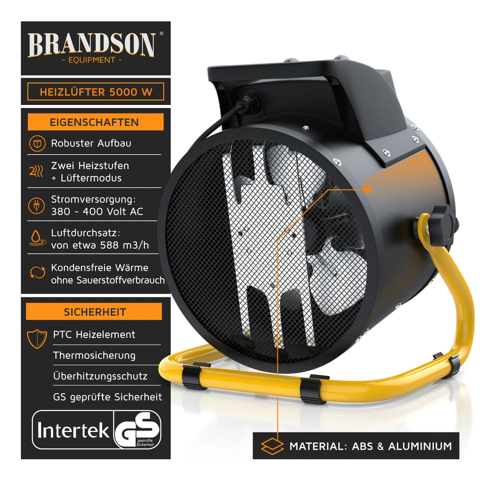 Brandson Heizlüfter 5000 W - 588m3/h extra stark Elektroheizgebläse Baustelle - Bild 4 von 4