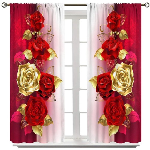 Baroque Luxury Rose Curtains, Exotic Red and Golden Blooming Floral On Vintag... - Picture 8 of 8
