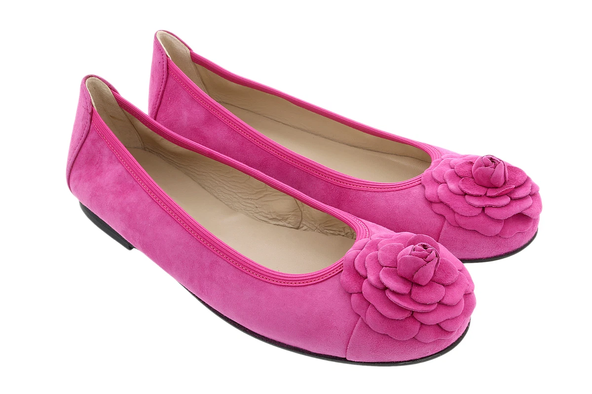 Daniela Fargion Fuschia Suede Camelia Toe Flat Suede Ballerina Shoes