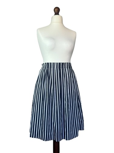 Gonna corta donna J Crew UK 6 sacchetti di carta vita a righe blu navy bianco tasche pieghettate - Foto 2 di 12