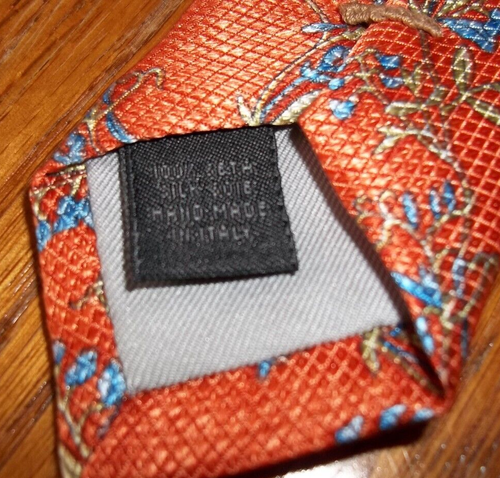 DESANTIS COLLECTION 100% Seta Silk Soie Necktie Mens Orange Tan Blue Vine SHARP - Picture 6 of 7