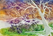 Modern abstract landscape original signed watercolor painting 11 x 14 inches