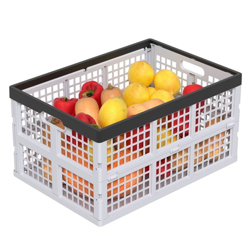 3 Pack Collapsible Storage Crates, Large Folding Basket with Handle, Grey, 42 L - Picture 6 of 7