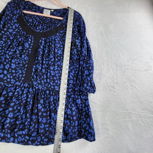 HD In Paris Tunic S Anthropologie Blue Animal High Low Hem Popover Boho Trendy - Picture 11 of 14