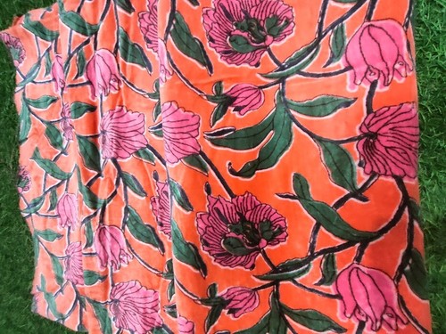 Indian Floral Print Velvet Hippie Upholstery Soft Orange Dress Making Fabric - Picture 5 of 6