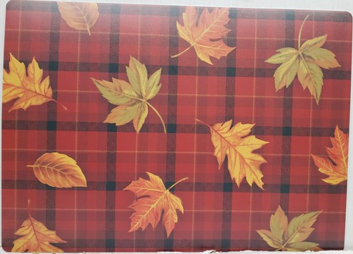 Set of 2 Same Kitchen Vinyl/Foam Back Placemats(12"x18") FALL LEAVES ON PLAID,DM - Picture 2 of 11