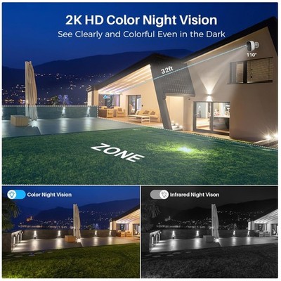 Weatherproof WiFi Camera, 2K Resolution, AI Motion Detection