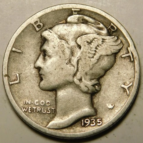 1935 S Mercury Dime F-VF  Actual Coin Pictured- Not Cleaned, Polished or Dipped