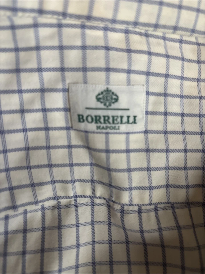 Camisa de vestir Borrelli Napoli para hombre 17 1/2 44 algodón a cuadros manga larga con botones Foto 2 de 4